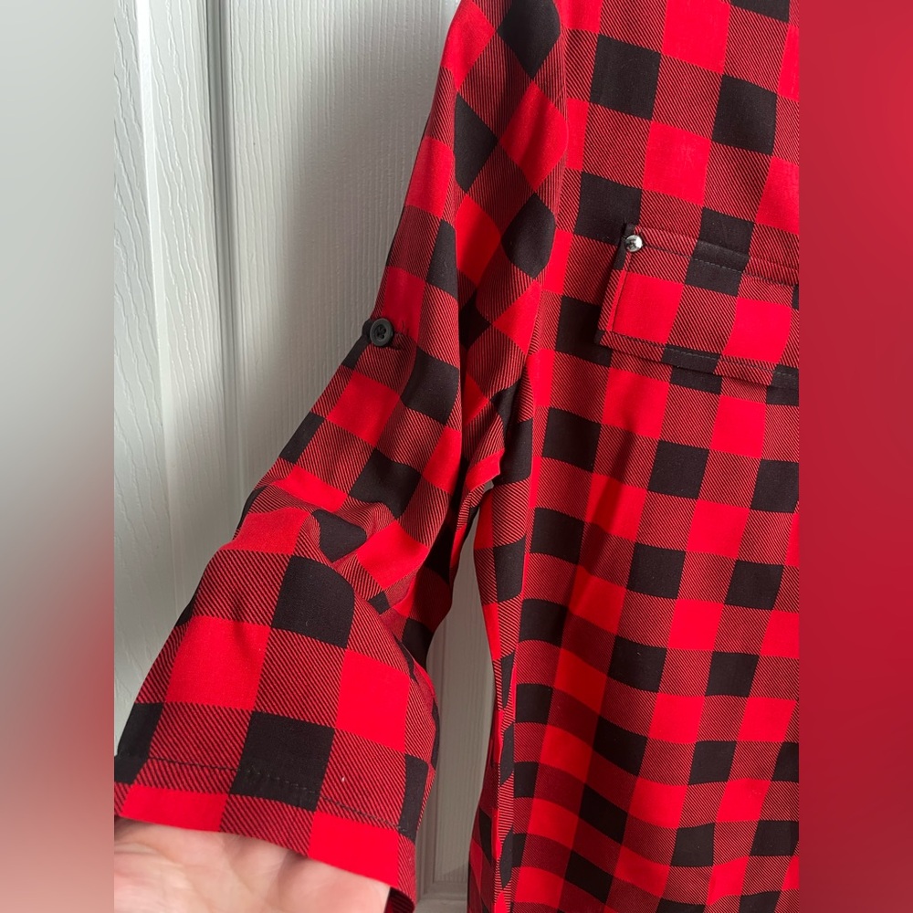 NWOT Red and Black Plaid Quarter Zip-Up Shirt - Picture 3 of 3